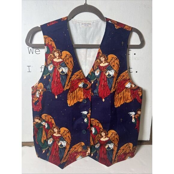 Quirky Grandmacore Handmade Christmas Angels Vest Size Medium.        Ee - Picture 1 of 7
